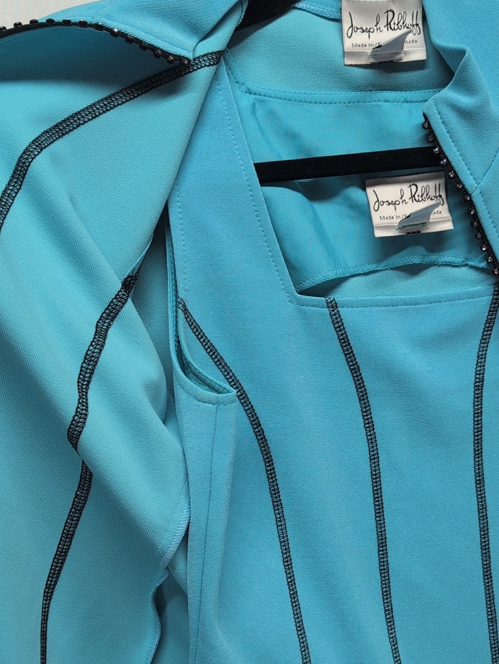 219.Joseph Ribkoff Light Blue Zip Jacket with Contrast Stitching.+ Tank Top Set - Picture 4 of 7